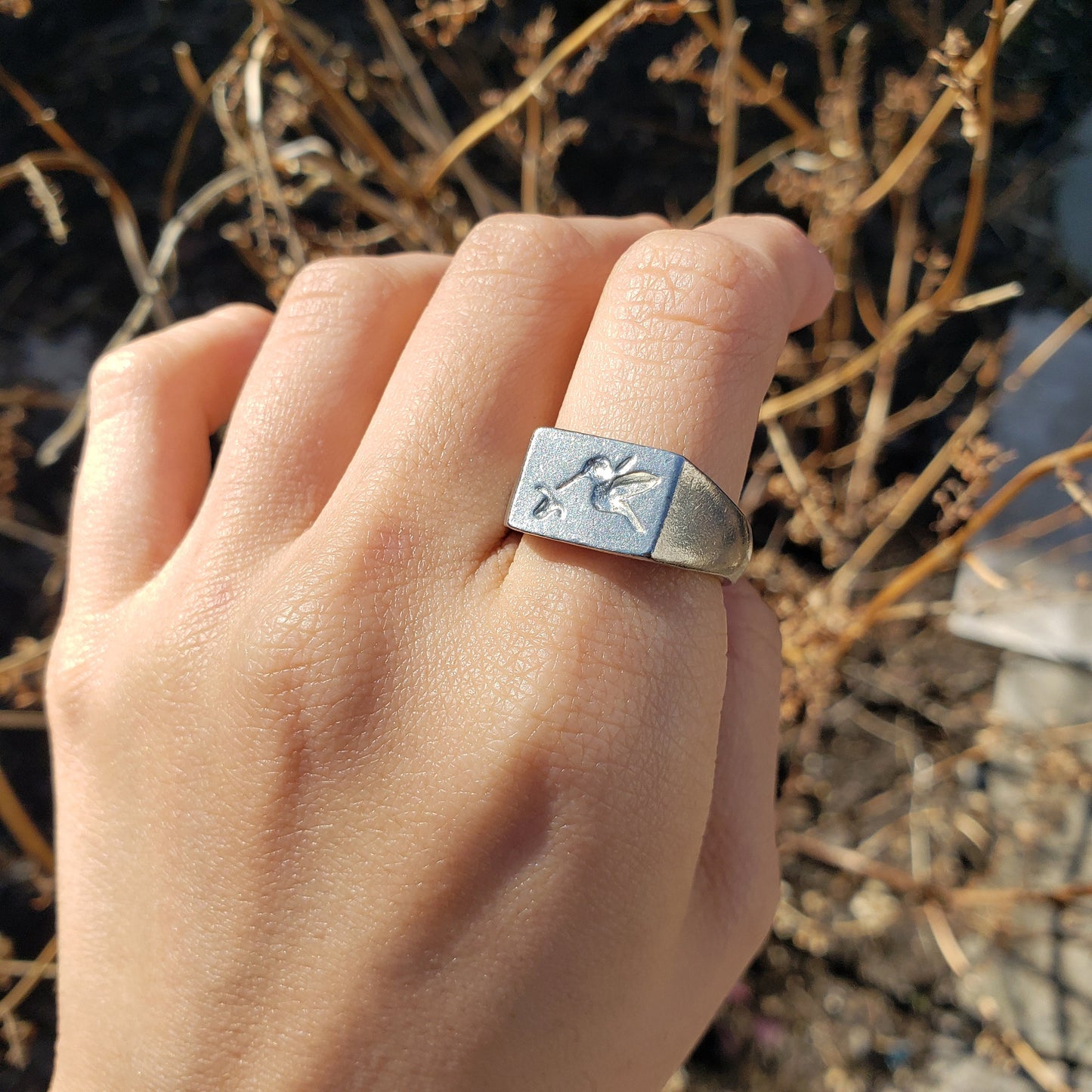 Hummingbird wax seal signet ring