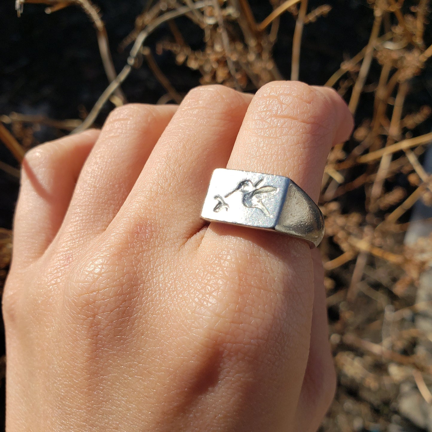 Hummingbird wax seal signet ring