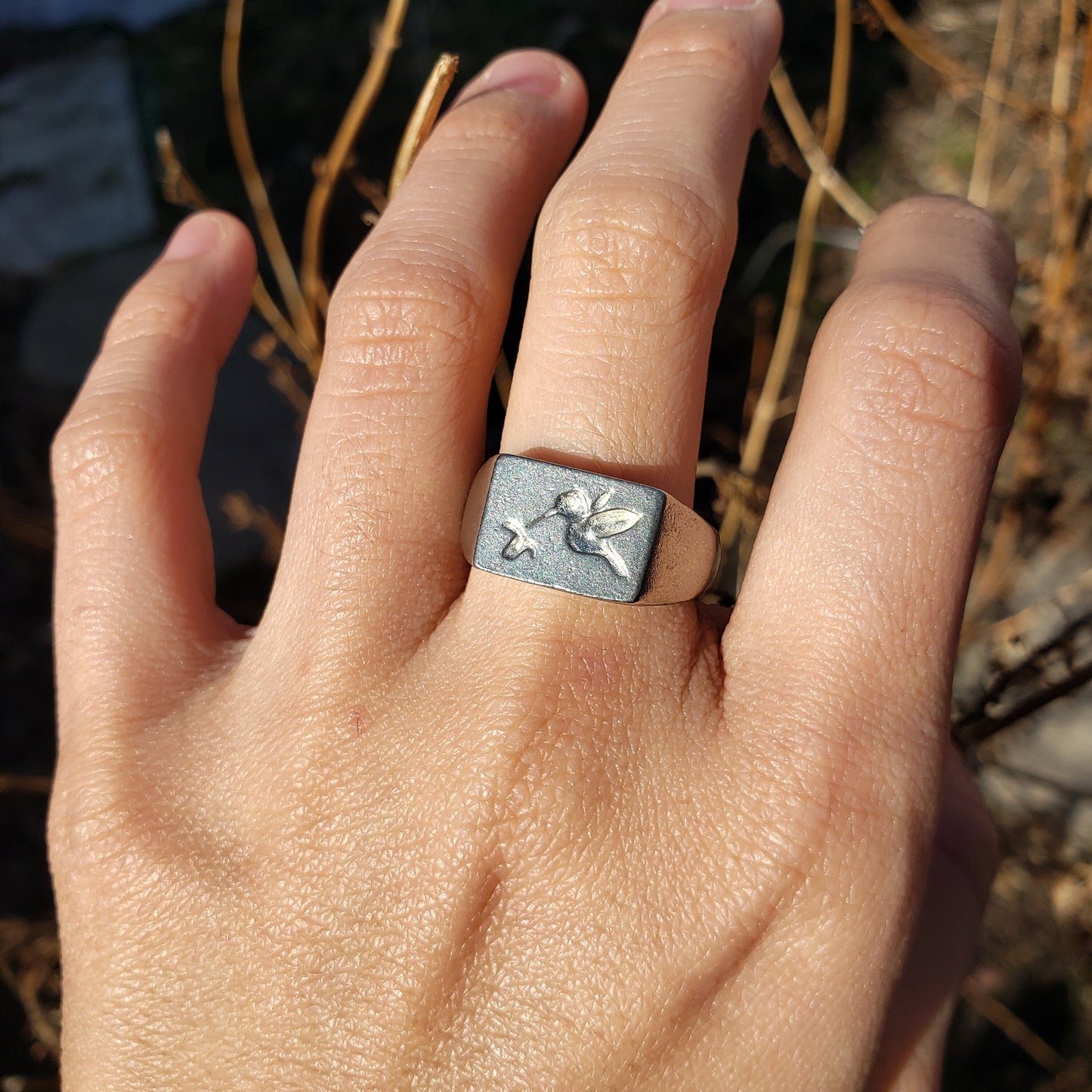 Hummingbird wax seal signet ring