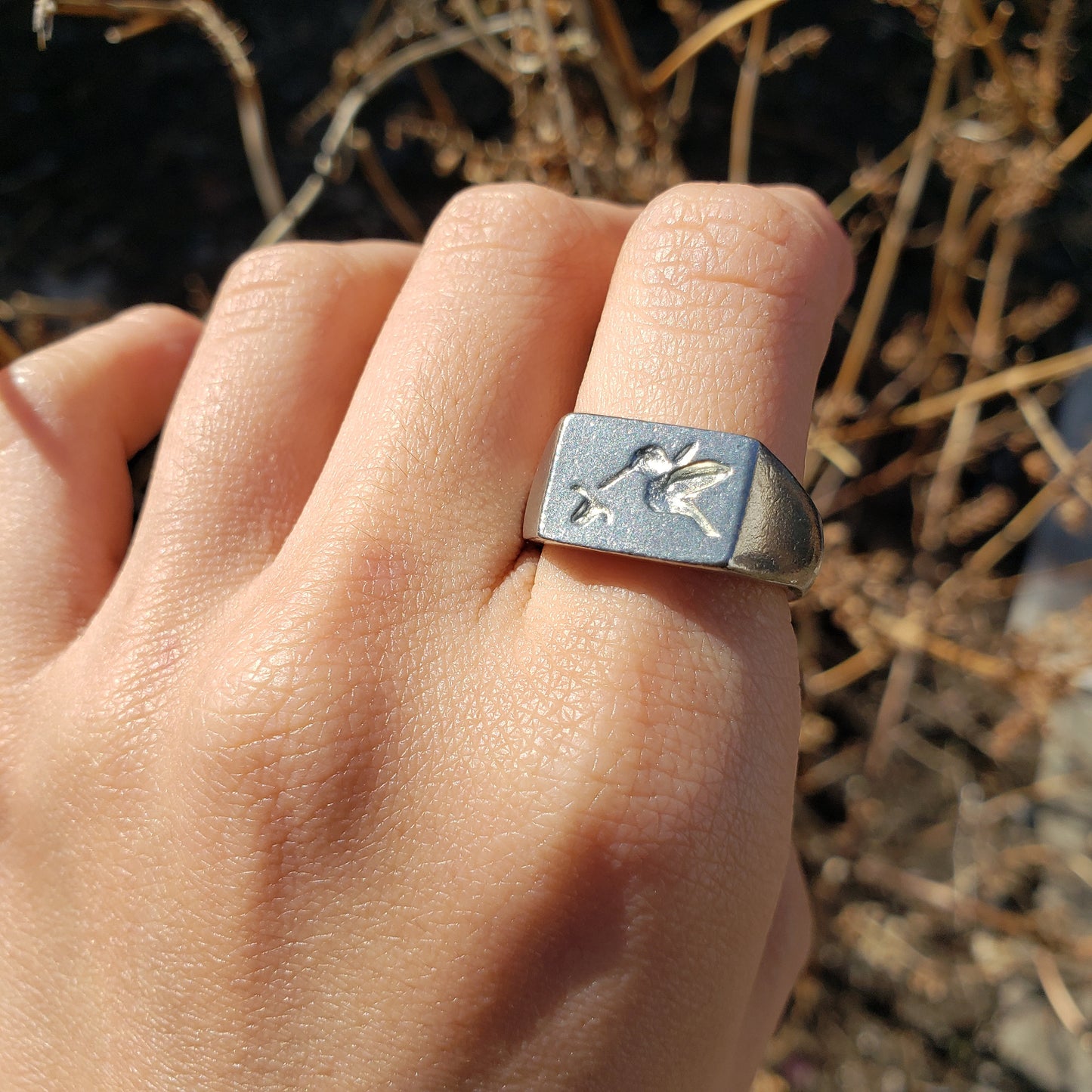 Hummingbird wax seal signet ring