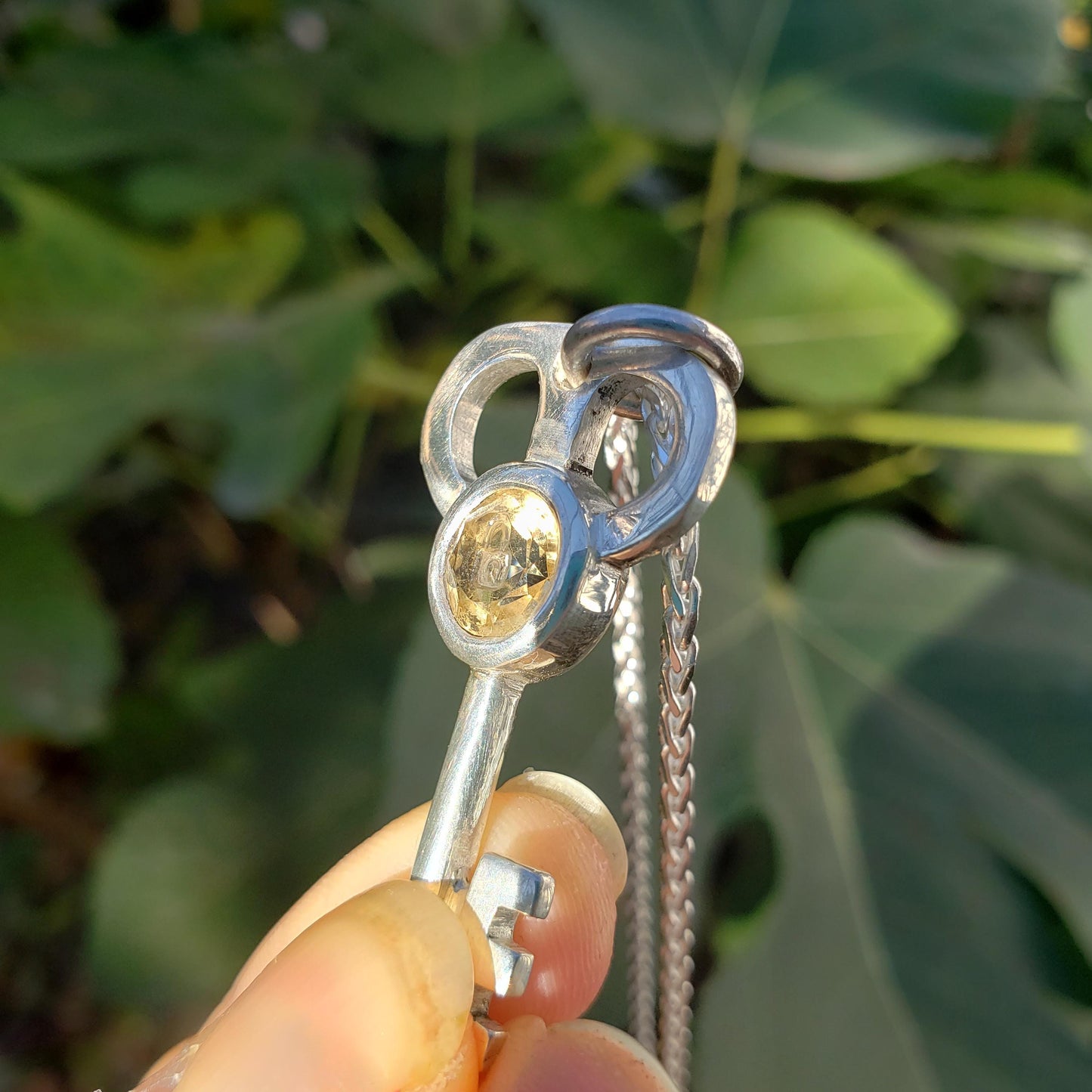 citrine lock and key pendant