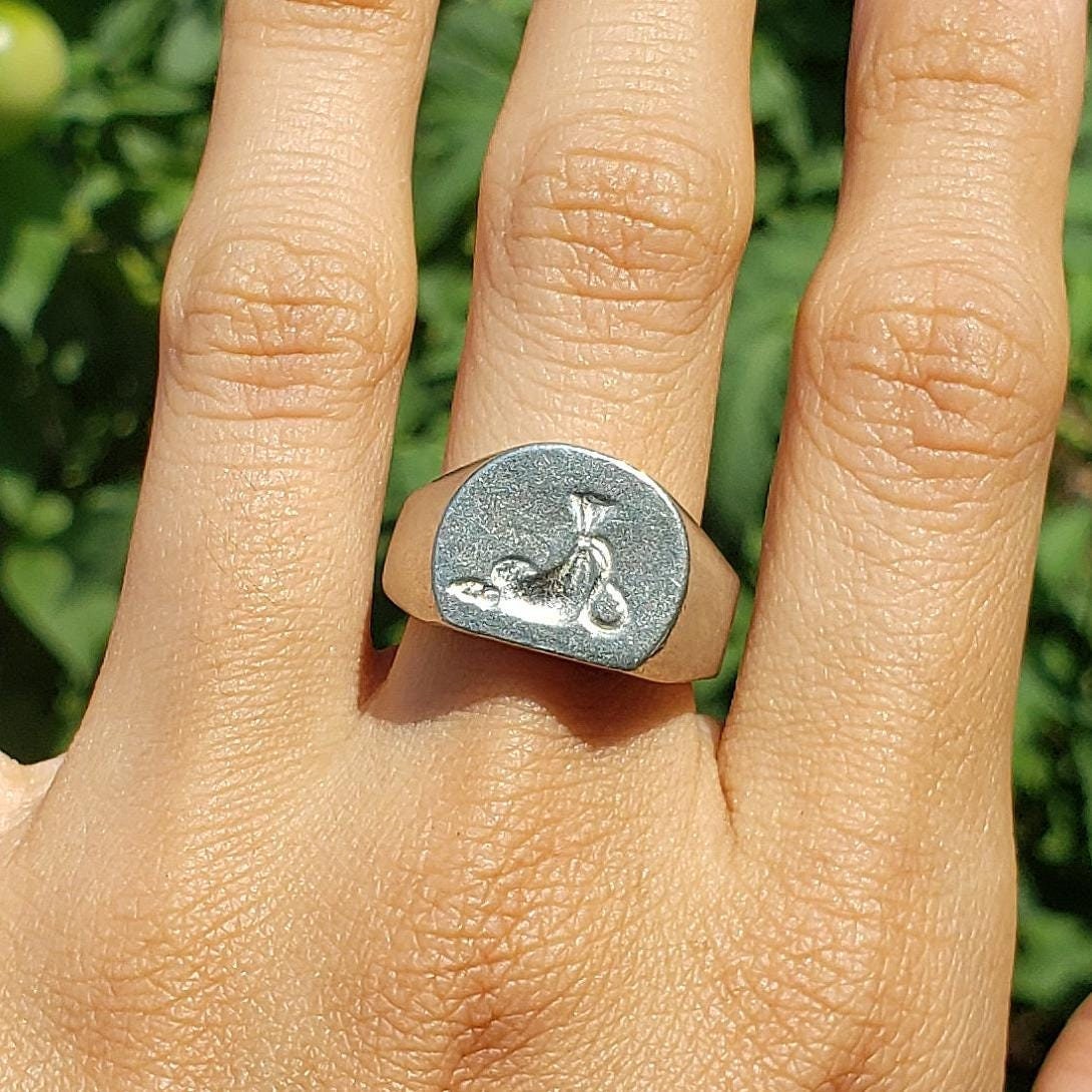 Coin pouch wax seal signet ring