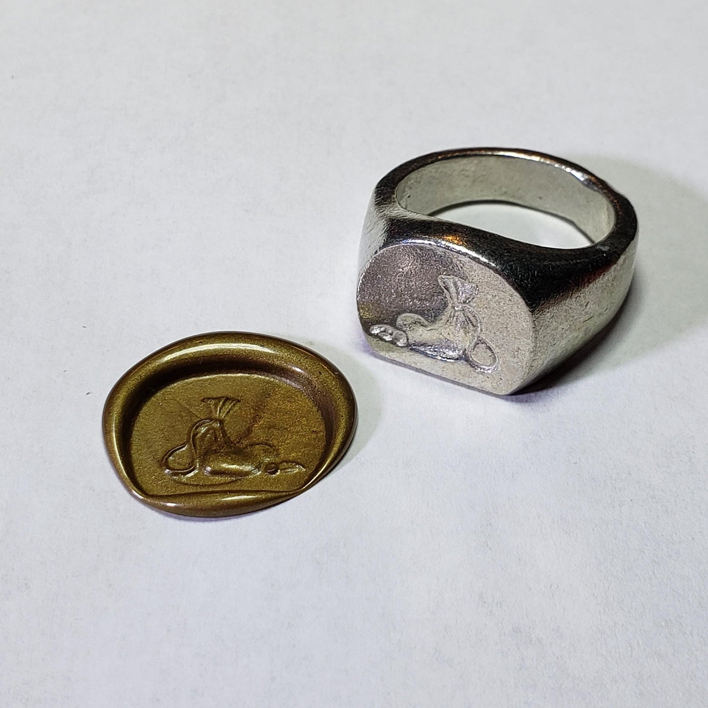 Coin pouch wax seal signet ring