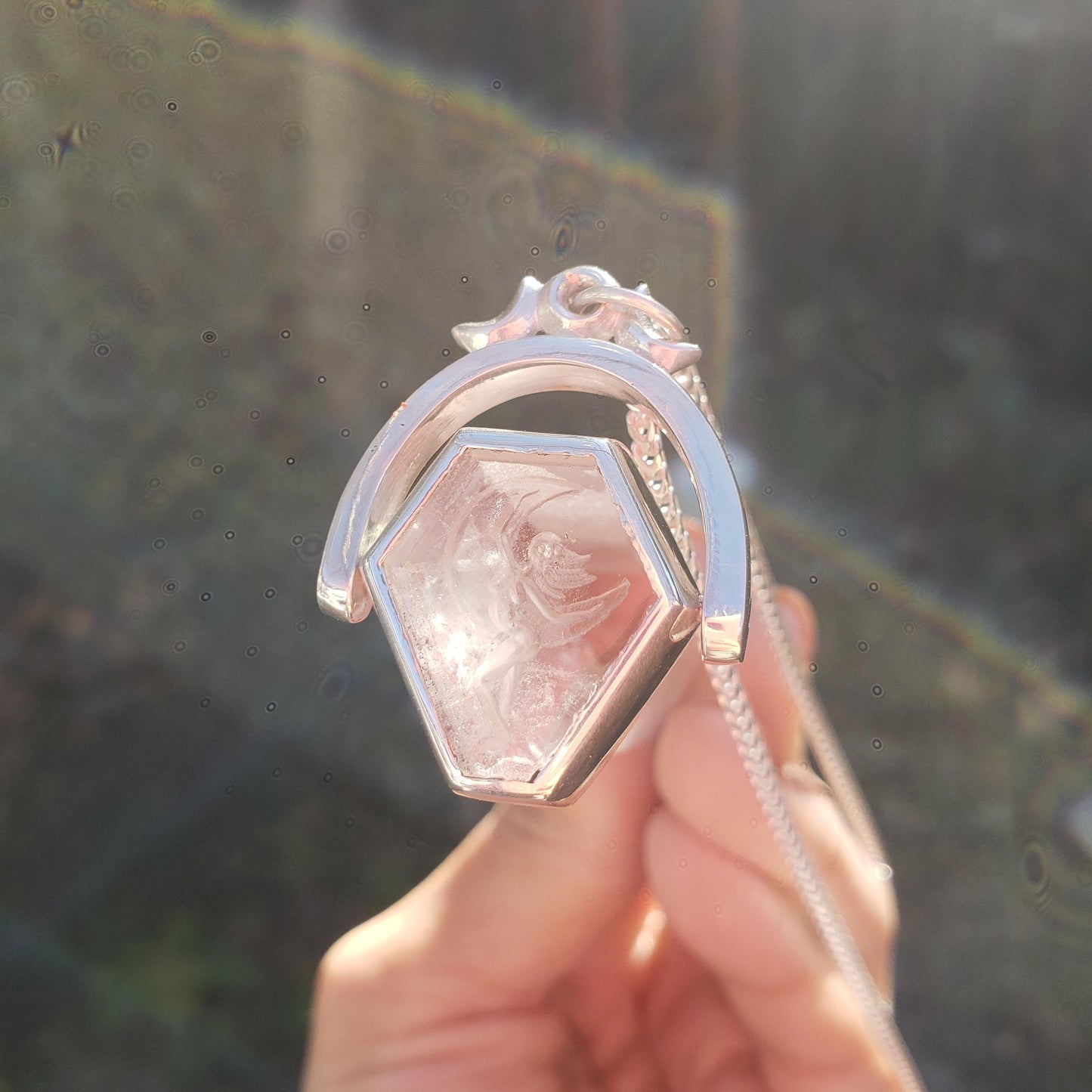quartz tower moon dance stamp pendant