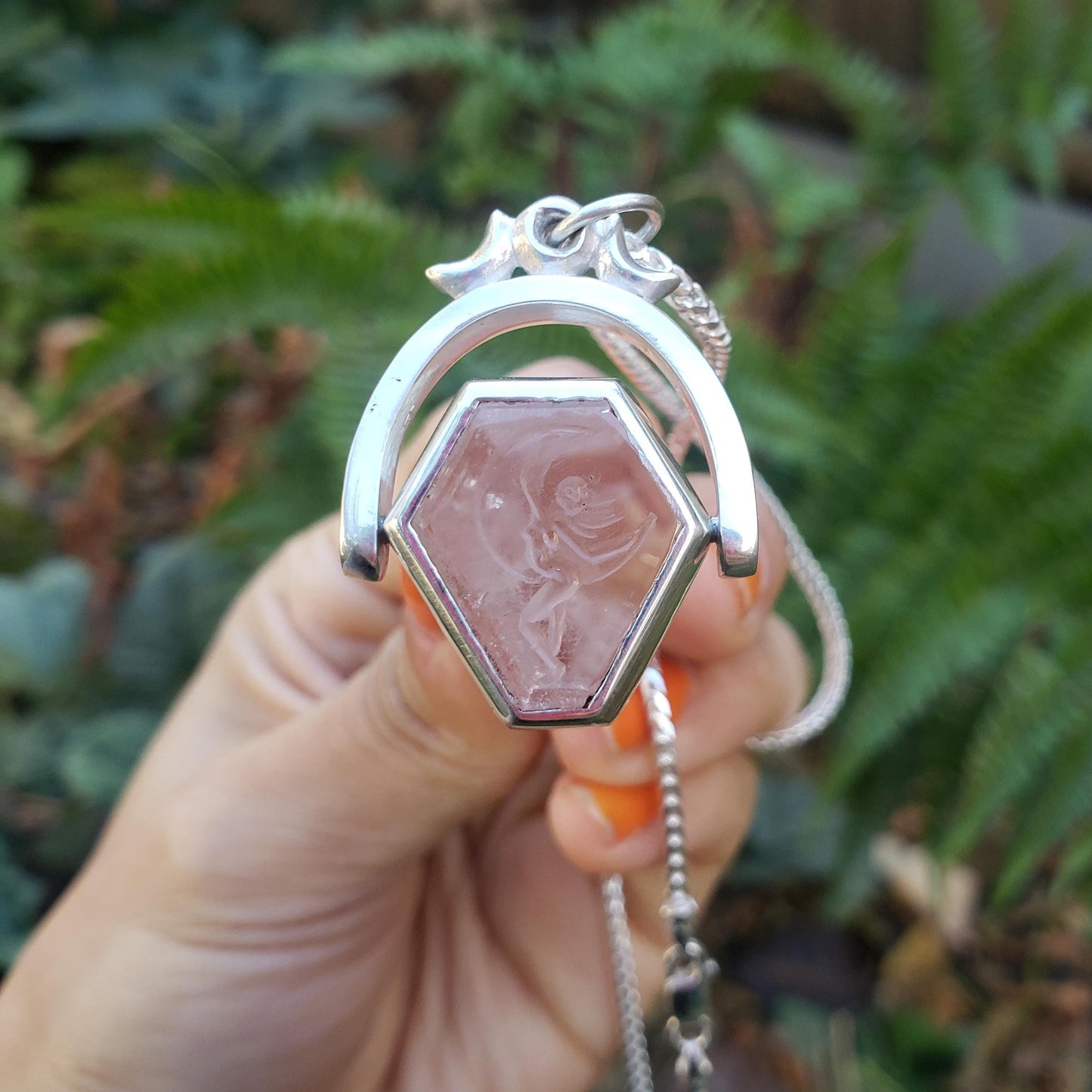 quartz tower moon dance stamp pendant