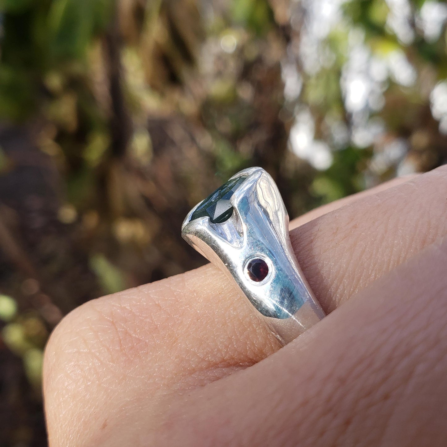 sapphire heart dagger silver ring