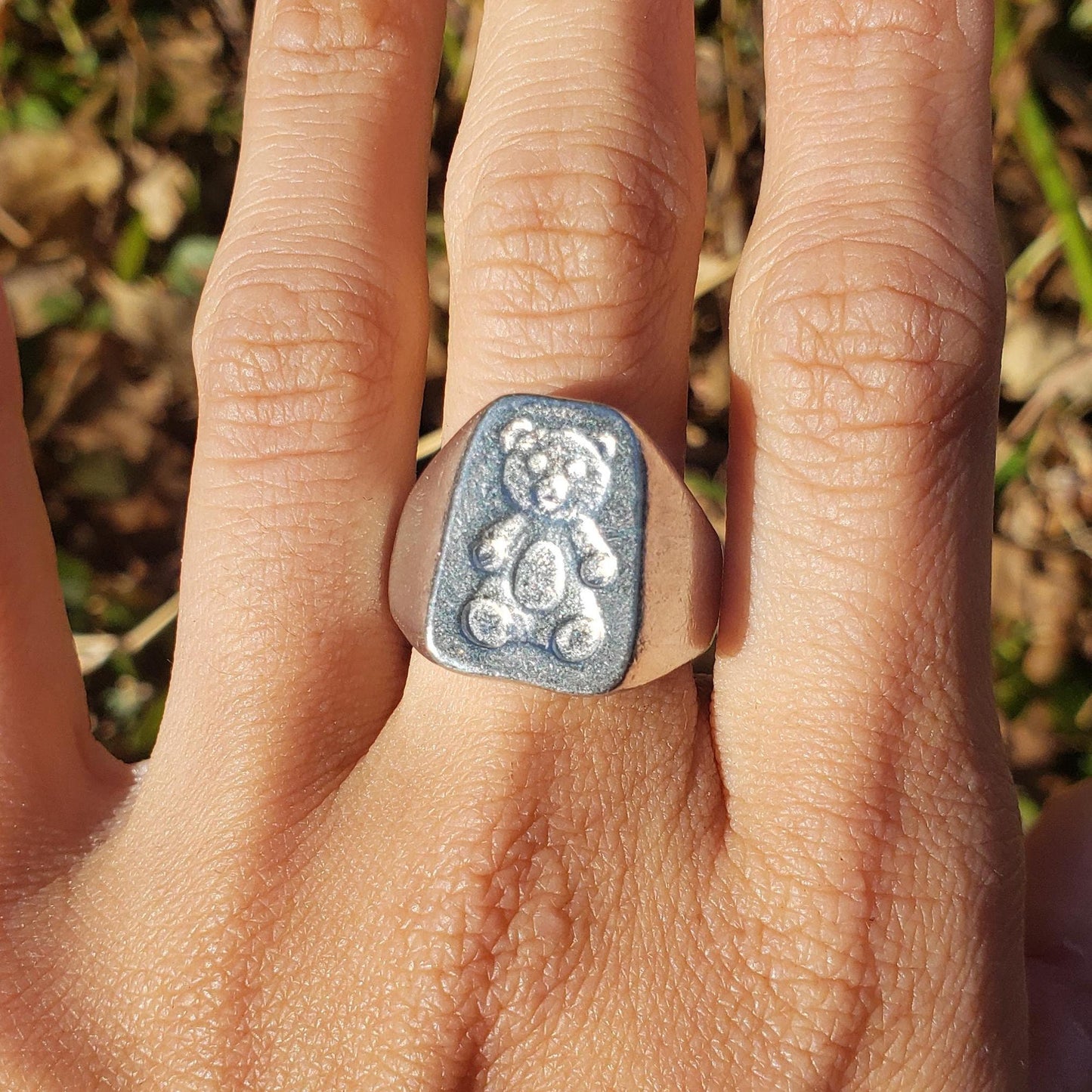 Teddy bear wax seal signet ring