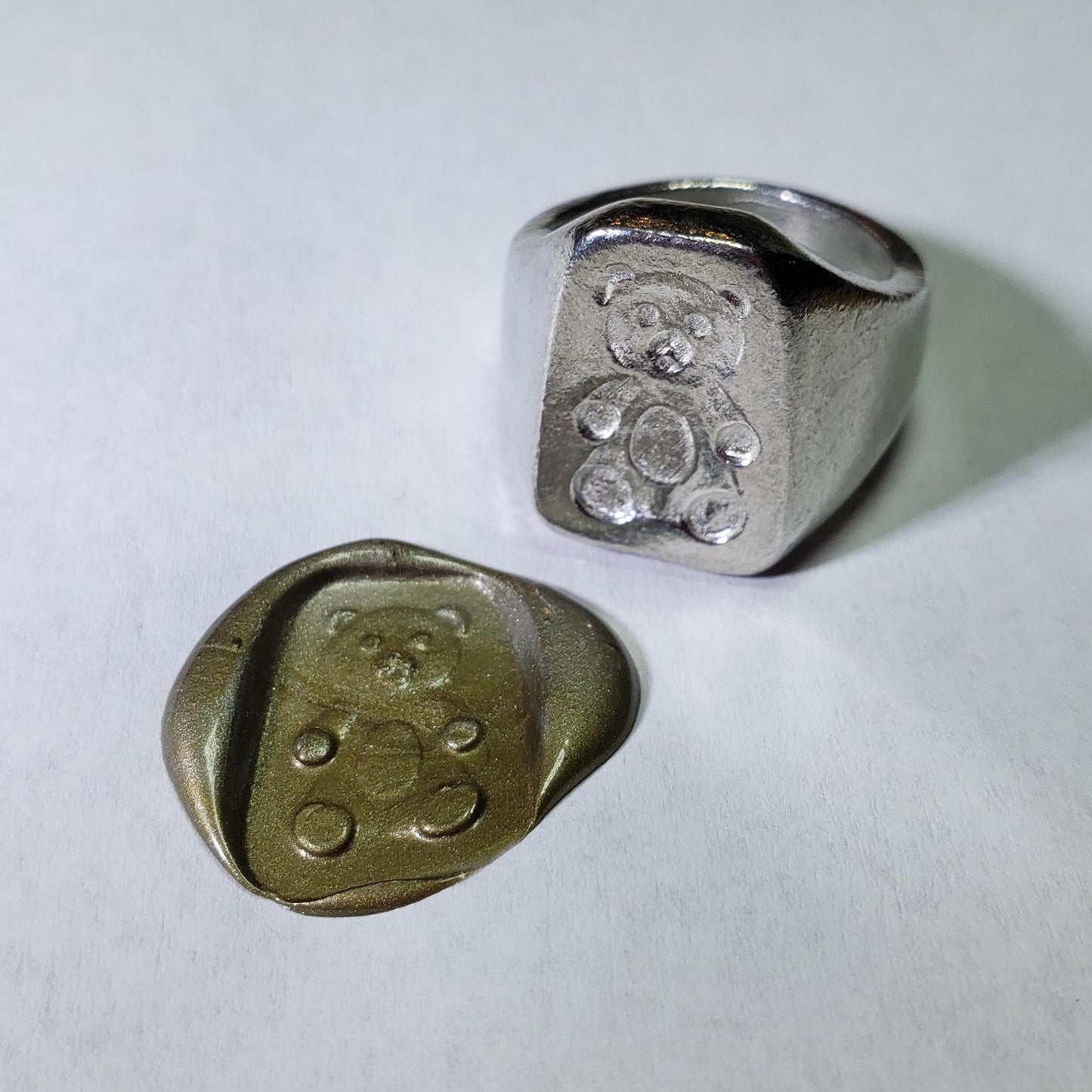 Teddy bear wax seal signet ring