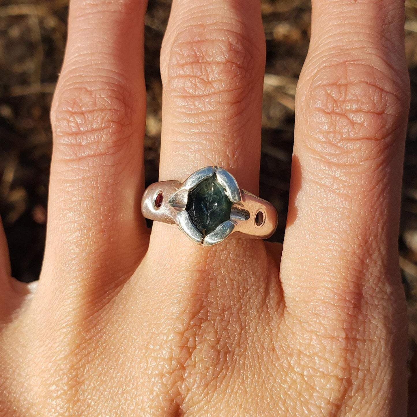 sapphire heart dagger silver ring
