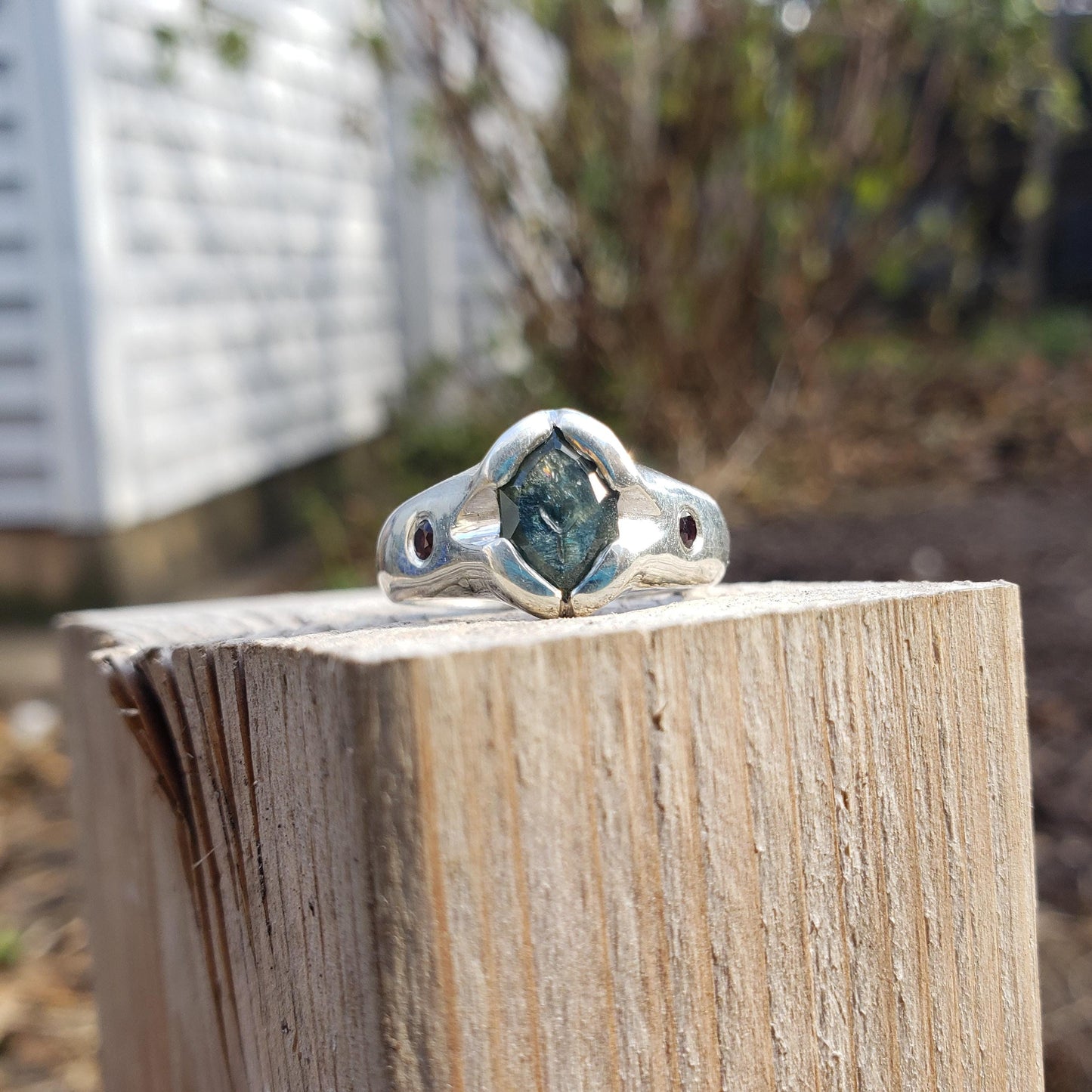 sapphire heart dagger silver ring