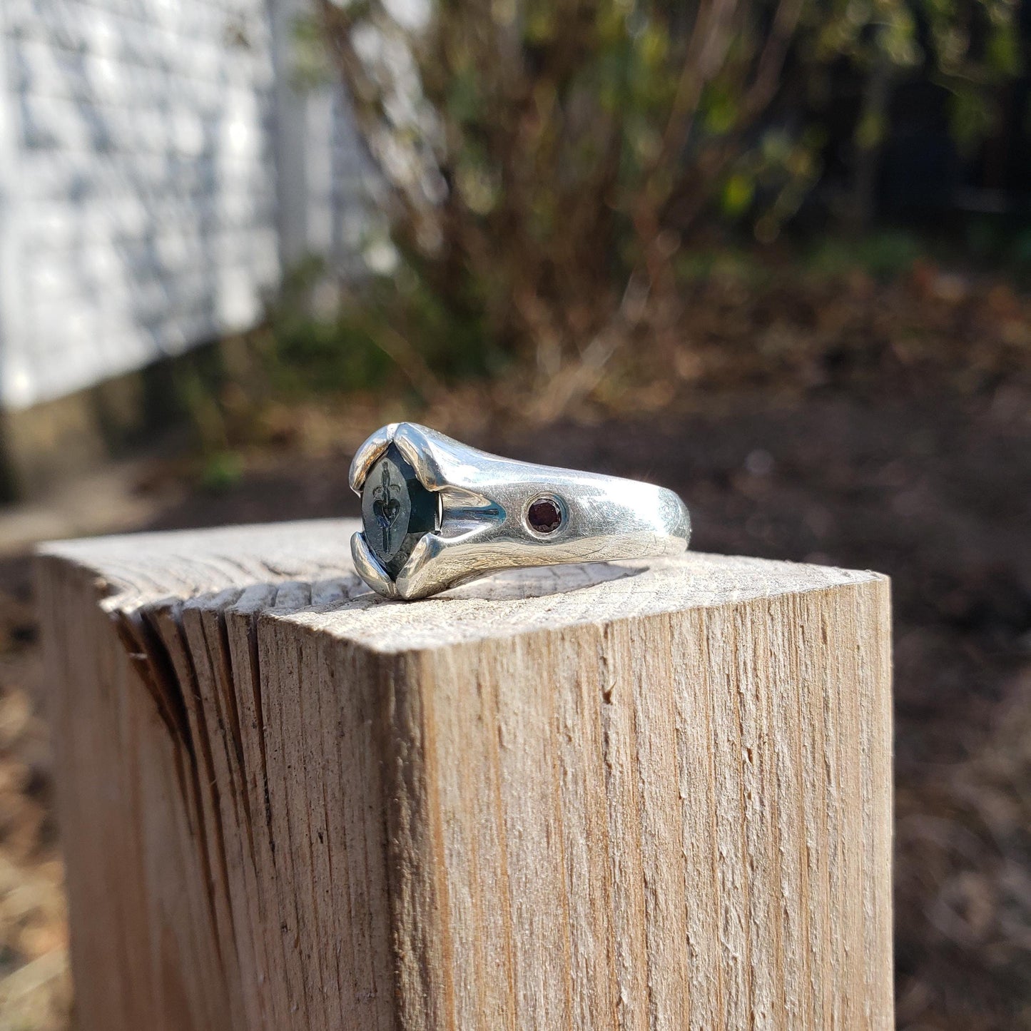 sapphire heart dagger silver ring