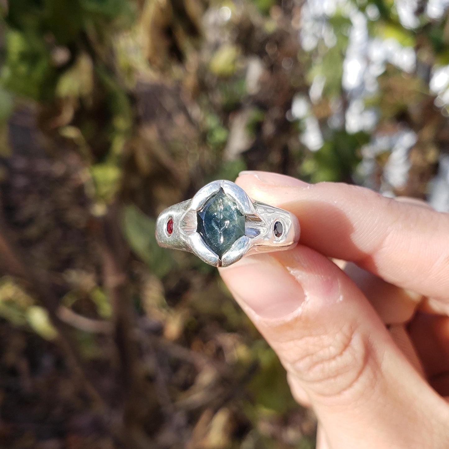 sapphire heart dagger silver ring