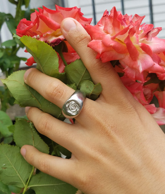 Rose blossom wax seal signet ring