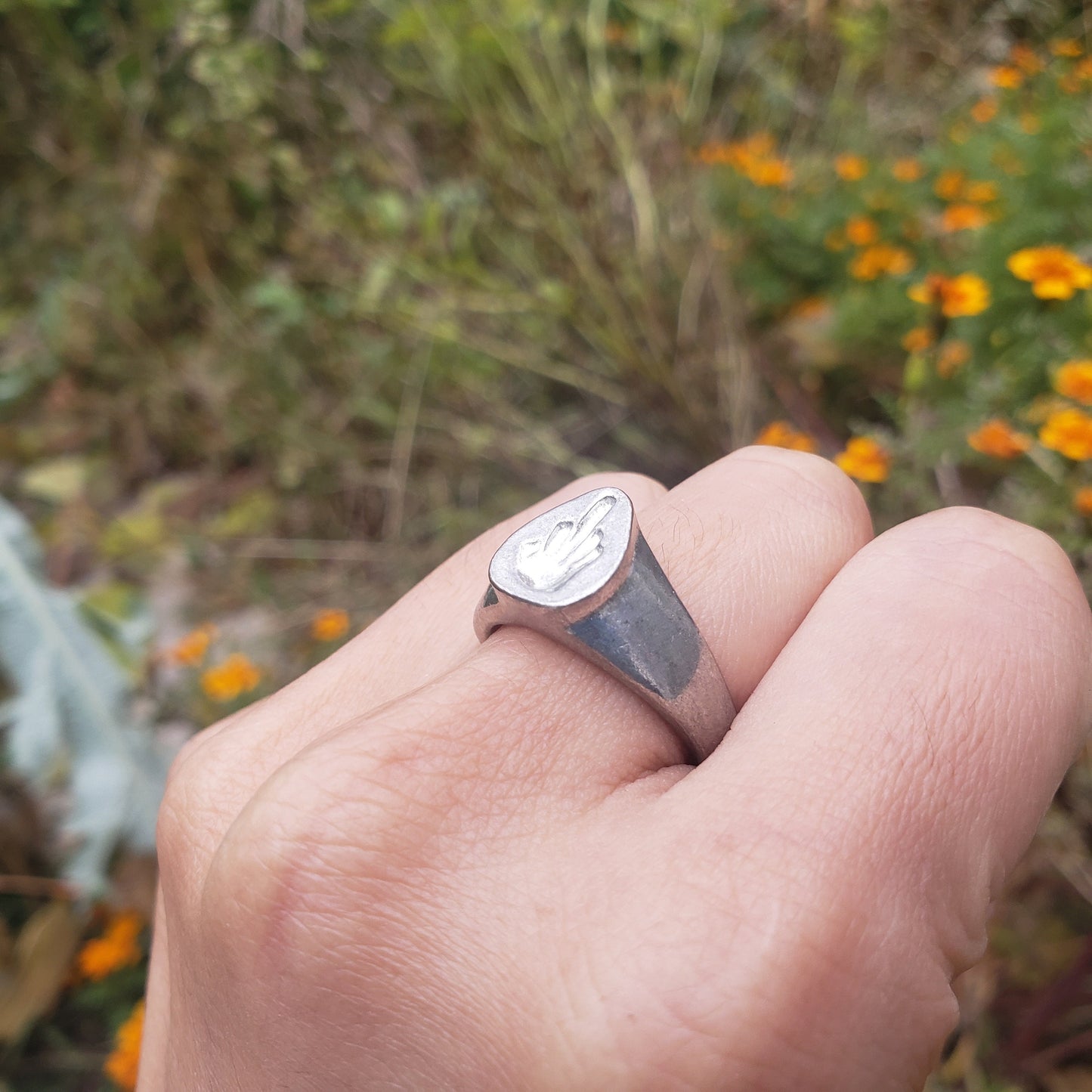 Middle finger wax seal signet ring