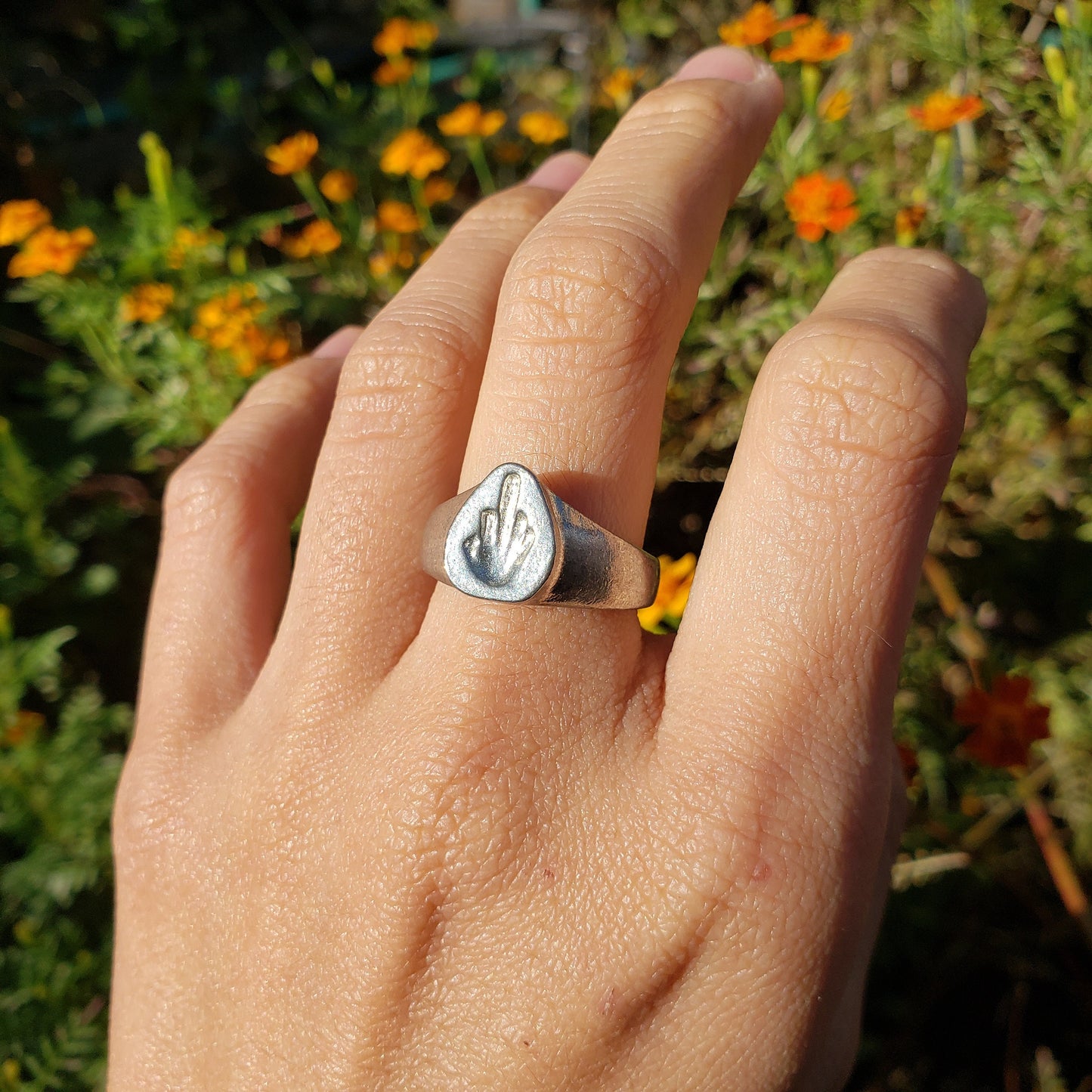 Middle finger wax seal signet ring