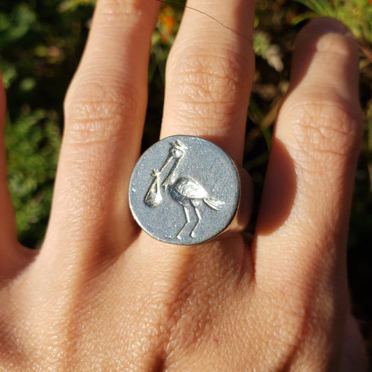 Delivery stork wax seal signet ring
