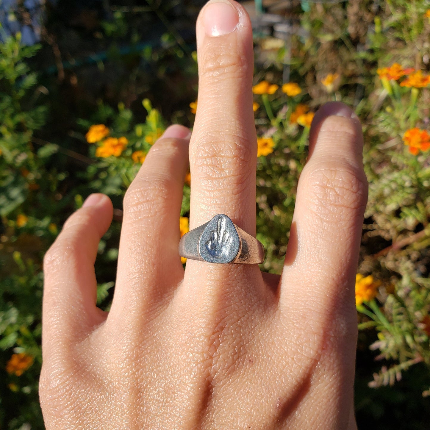 Middle finger wax seal signet ring