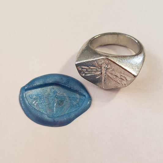 Dragonfly wax seal signet ring