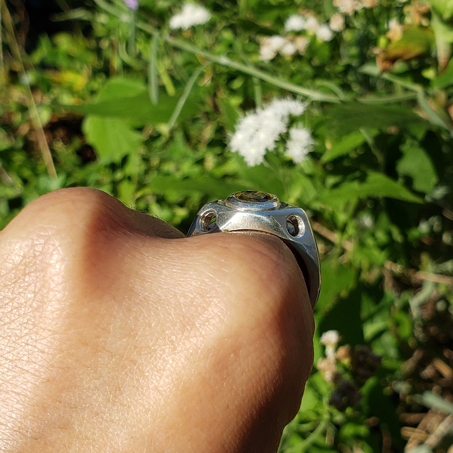 fleur-de-lis intaglio sphene silver ring