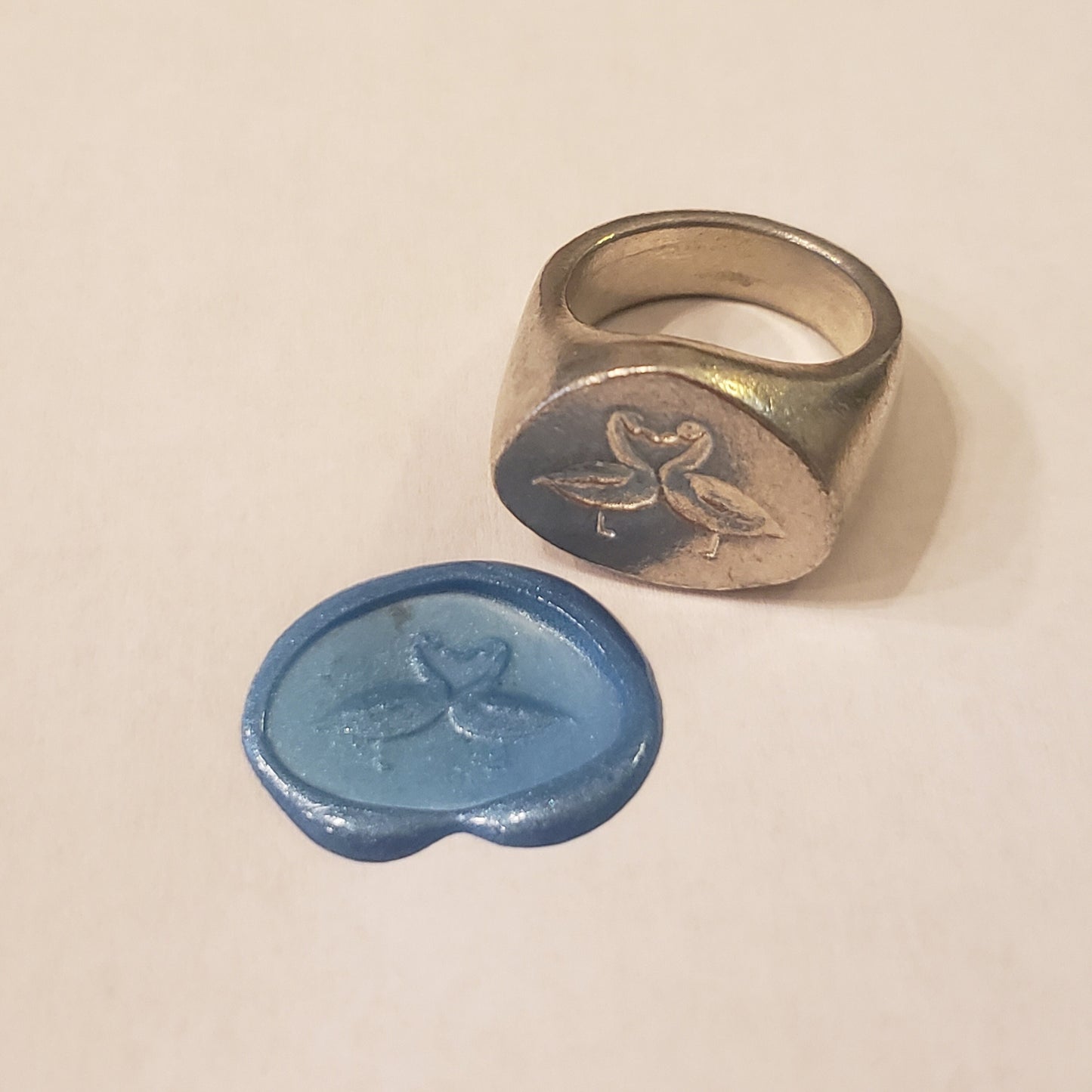 Kissing geese wax seal signet ring