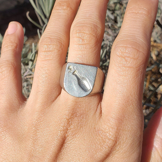 Champagne bottle wax seal signet ring