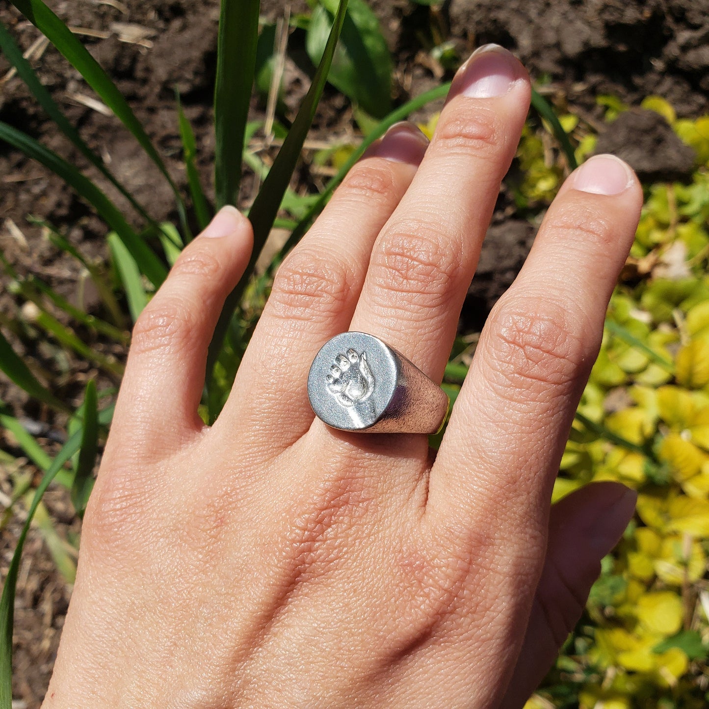 Heart in hand wax seal signet ring