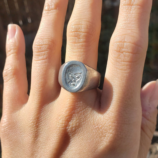 Luchador mask wax seal signet ring