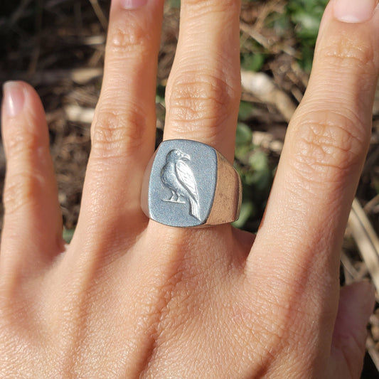 Raven wax seal signet ring