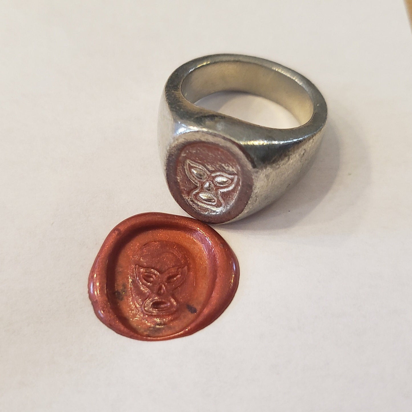 Luchador mask wax seal signet ring