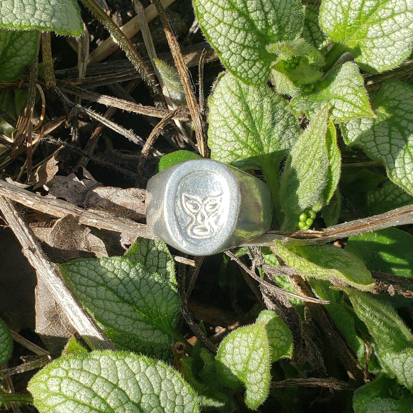 Luchador mask wax seal signet ring