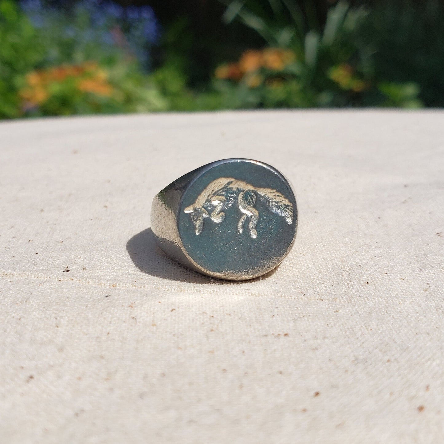 mousing fox wax seal signet ring