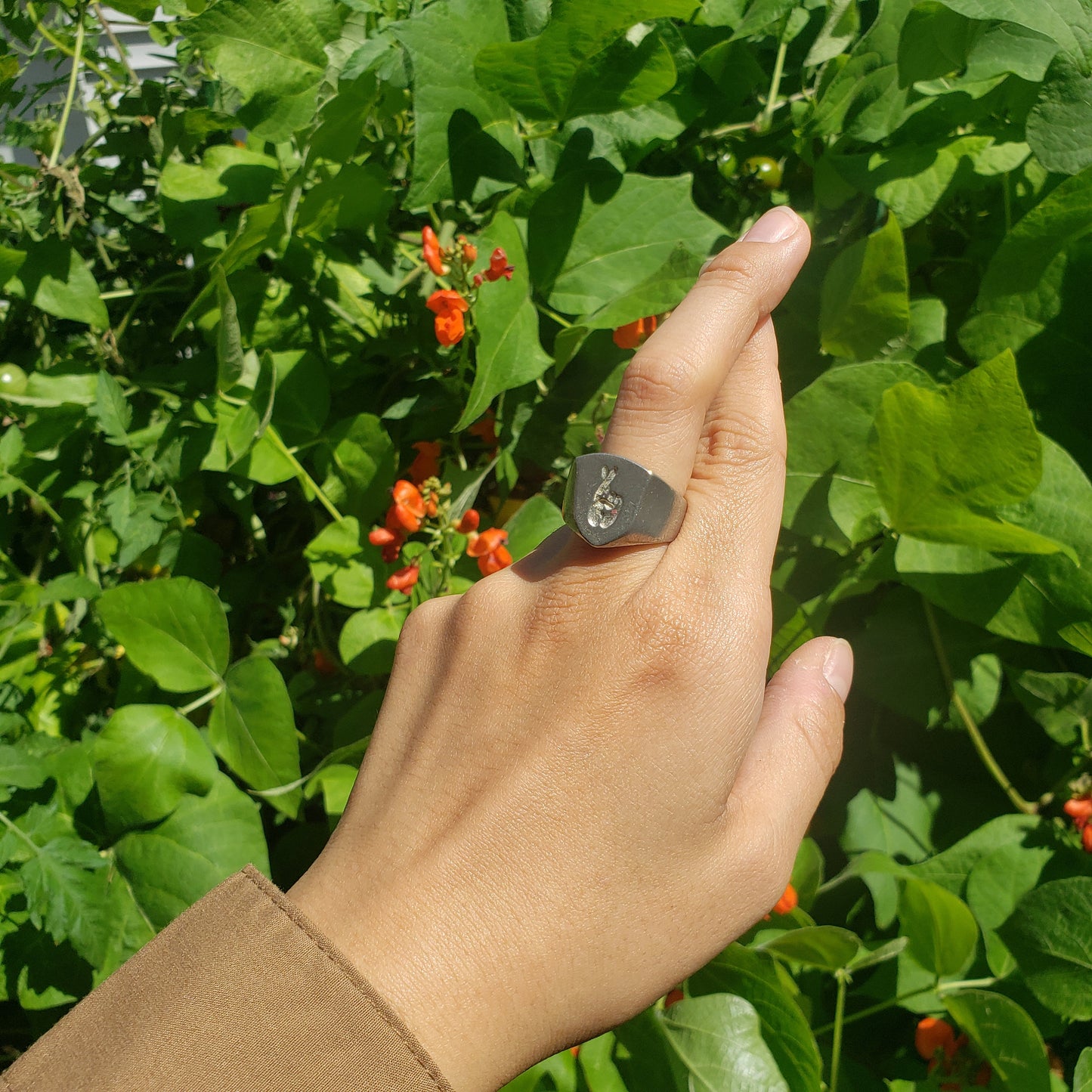 Fingers crossed wax seal signet ring