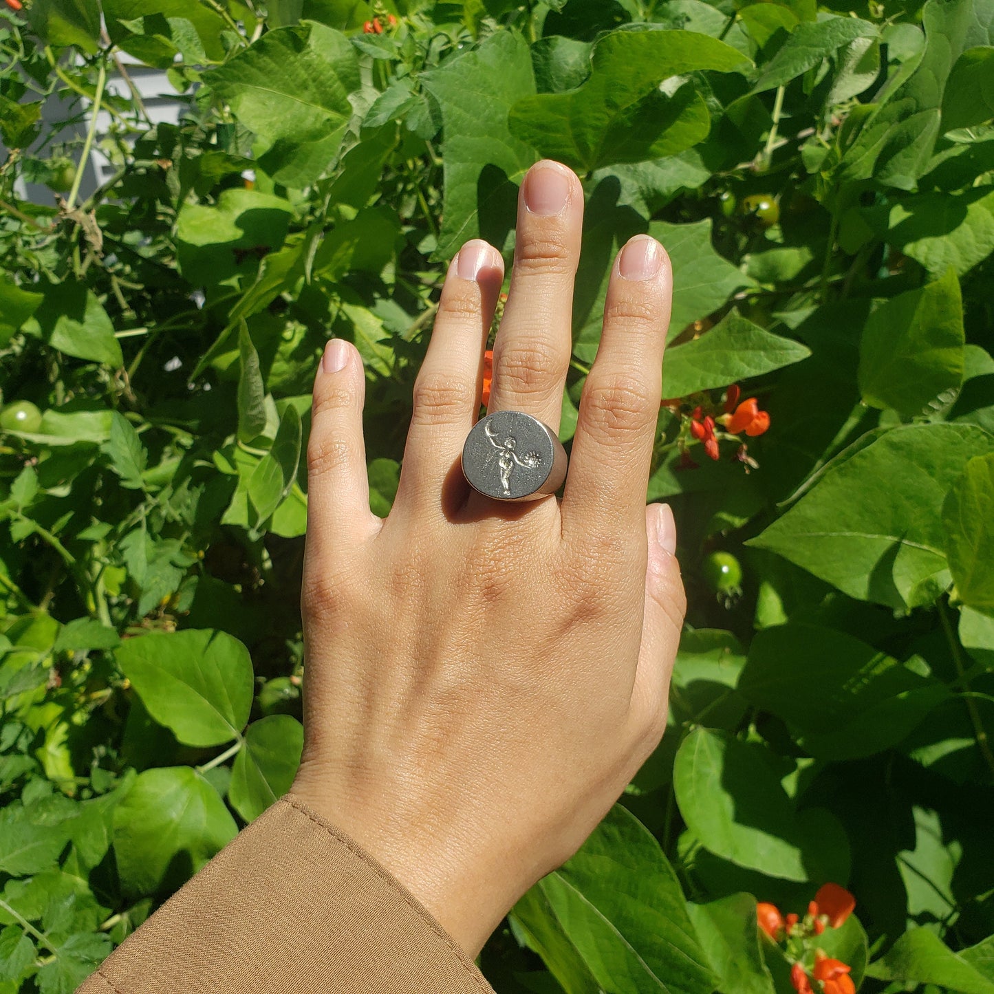 Sun and moon circle wax seal signet ring