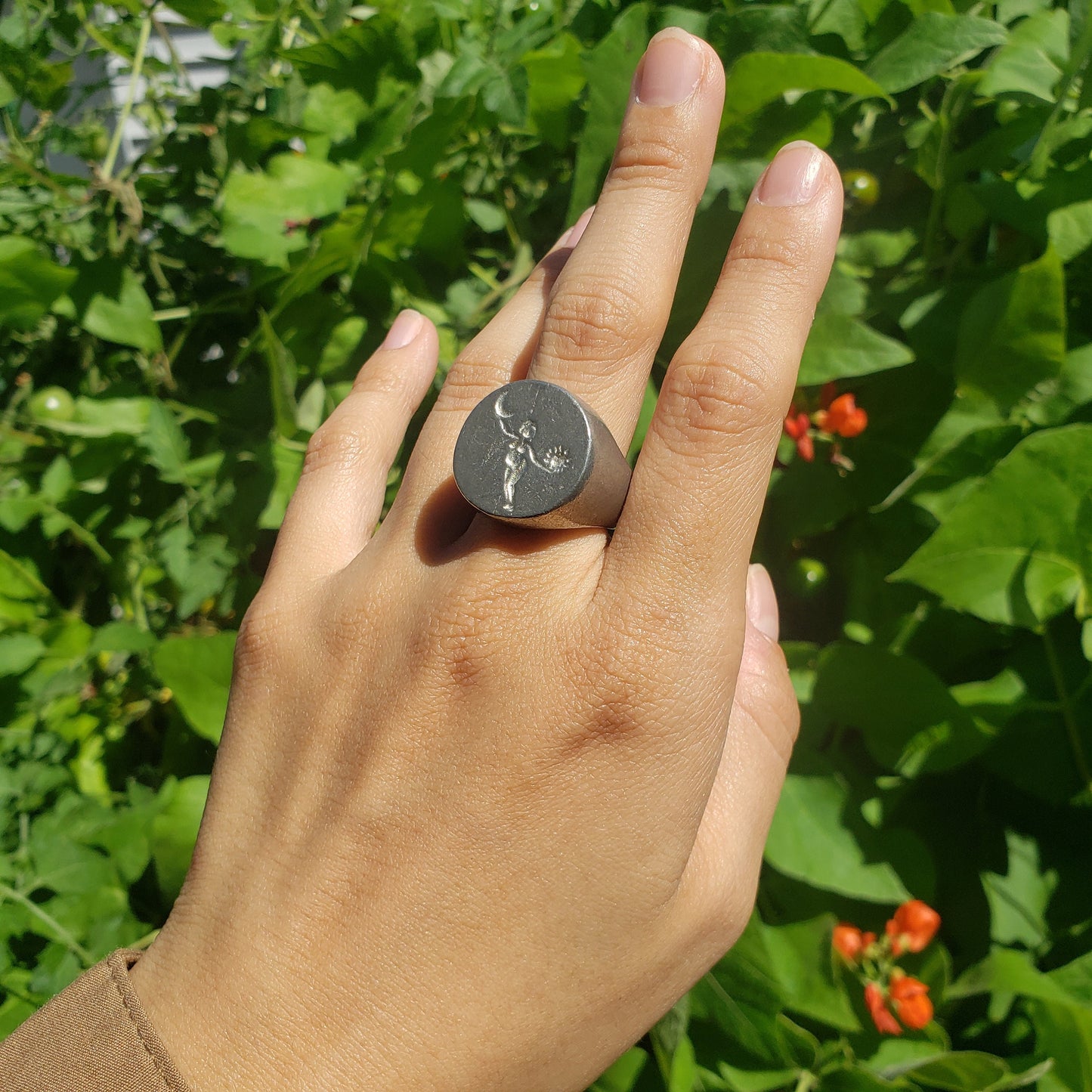 Sun and moon circle wax seal signet ring