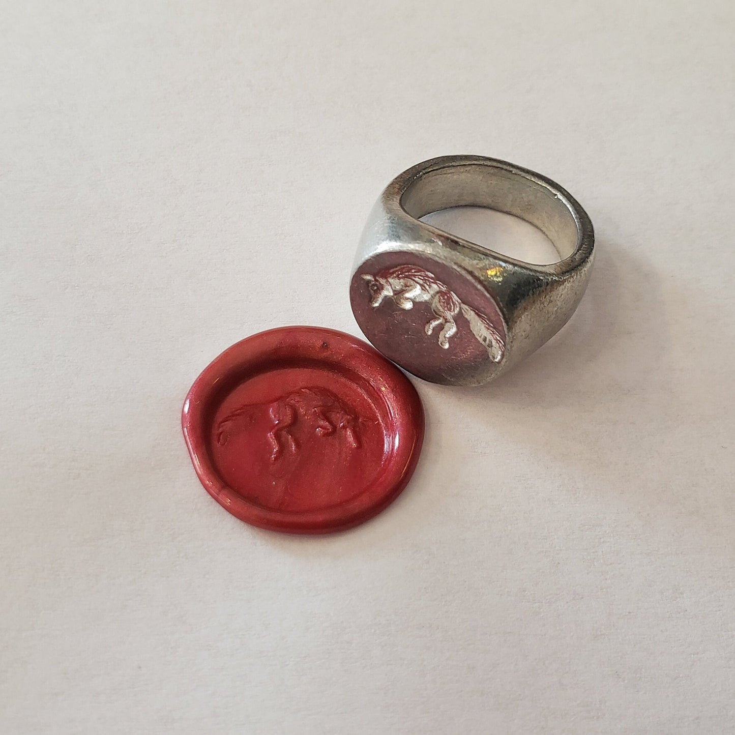 mousing fox wax seal signet ring