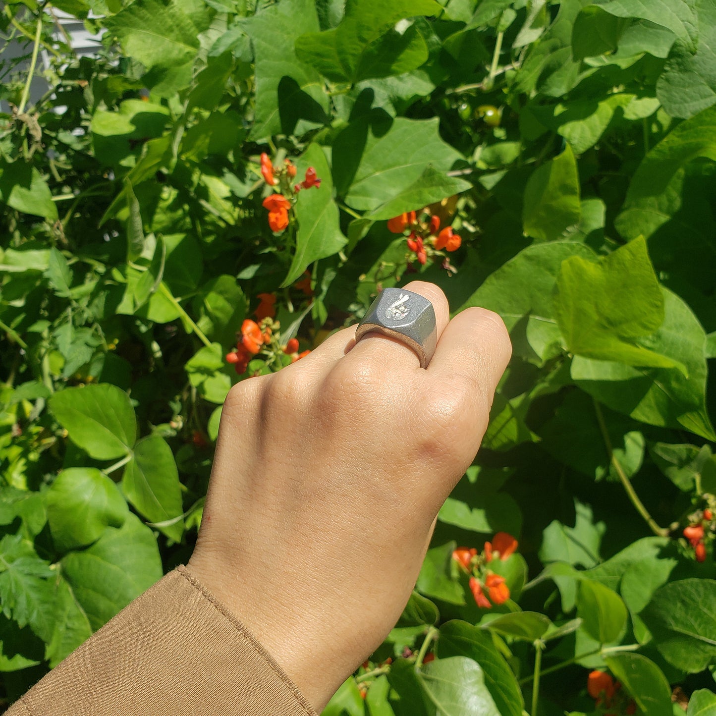 Fingers crossed wax seal signet ring