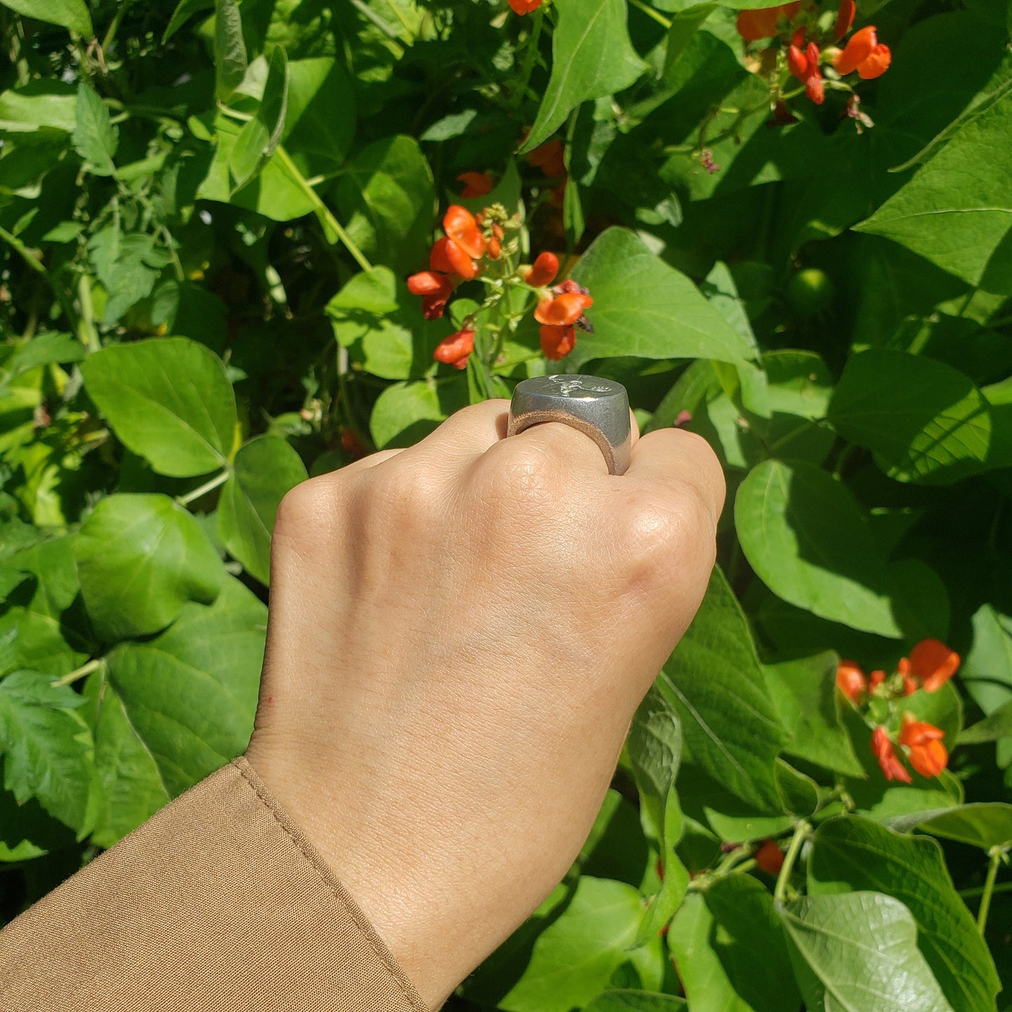 Sun and moon circle wax seal signet ring