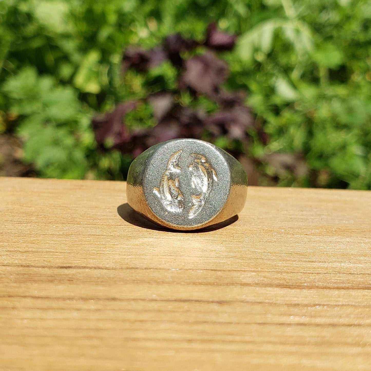 Pisces fish wax seal signet ring