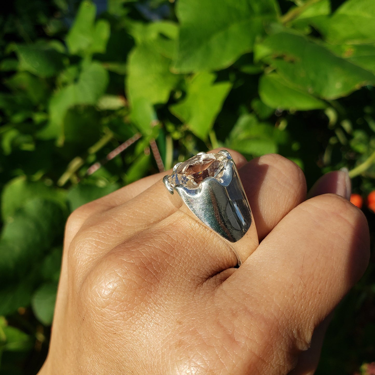 Goshenite bird silver ring