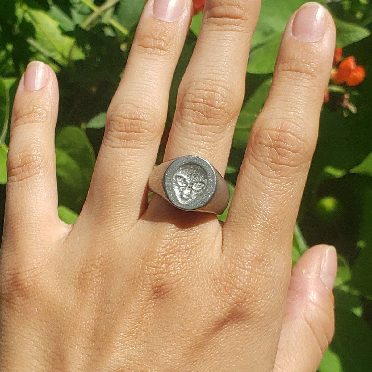 Alien face wax seal signet ring