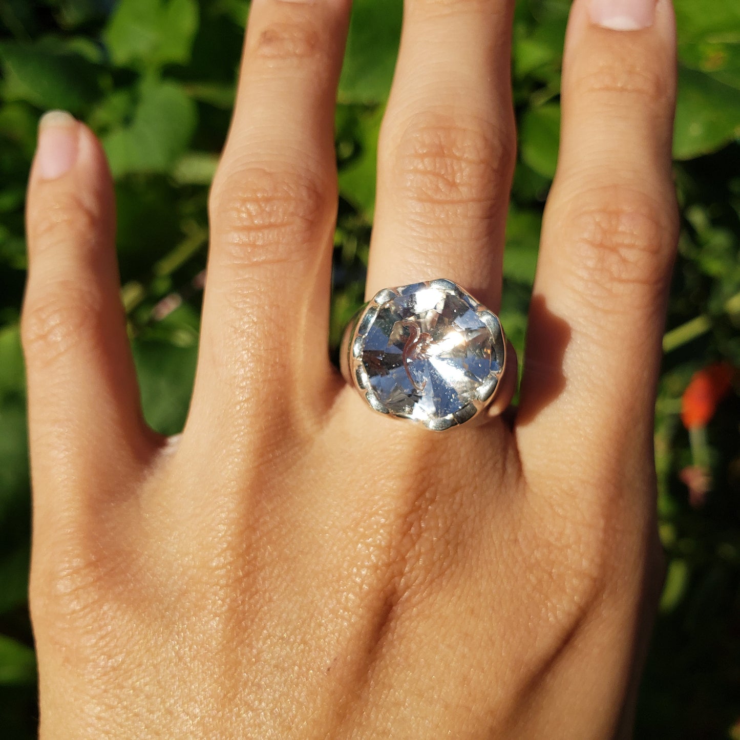 Goshenite bird silver ring