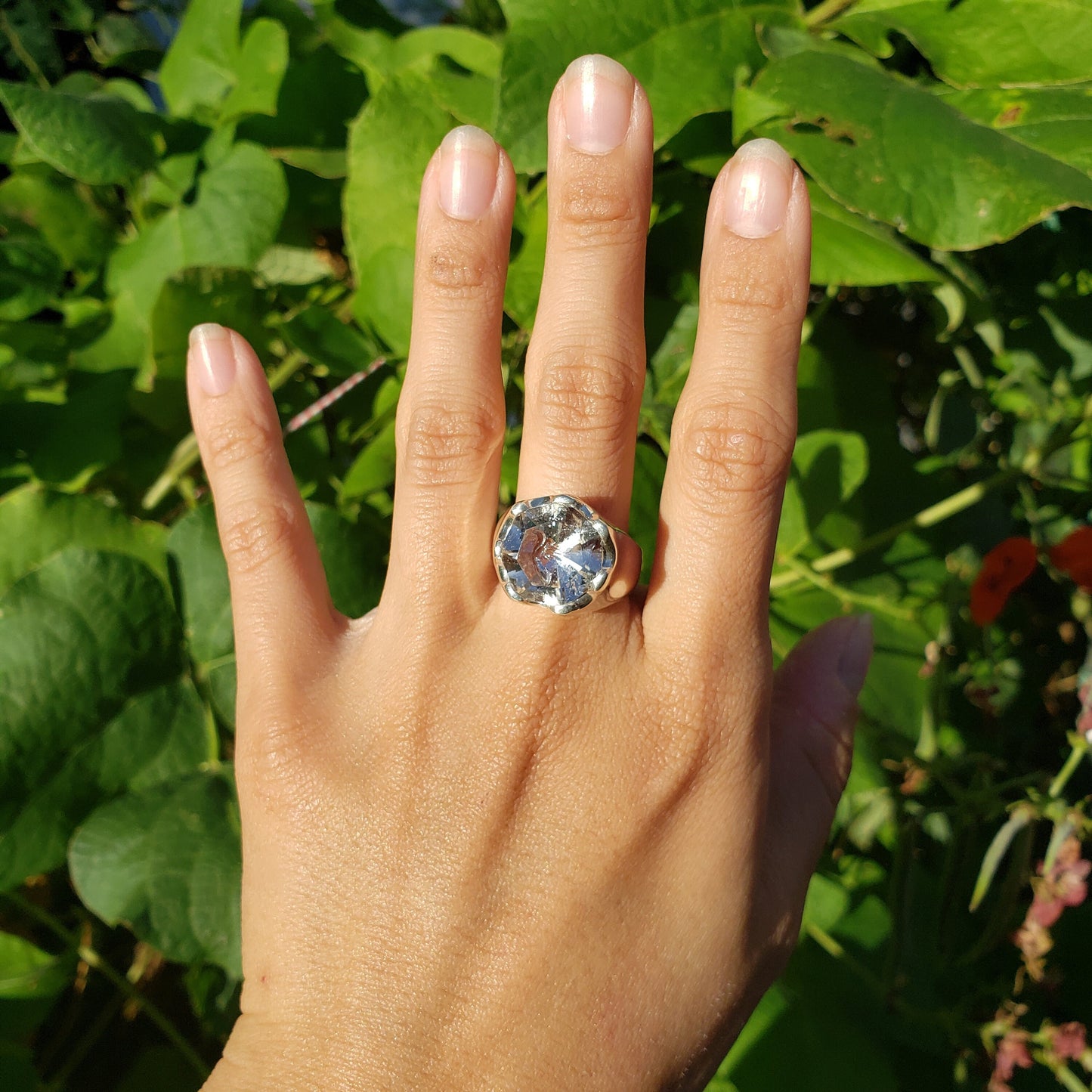 Goshenite bird silver ring