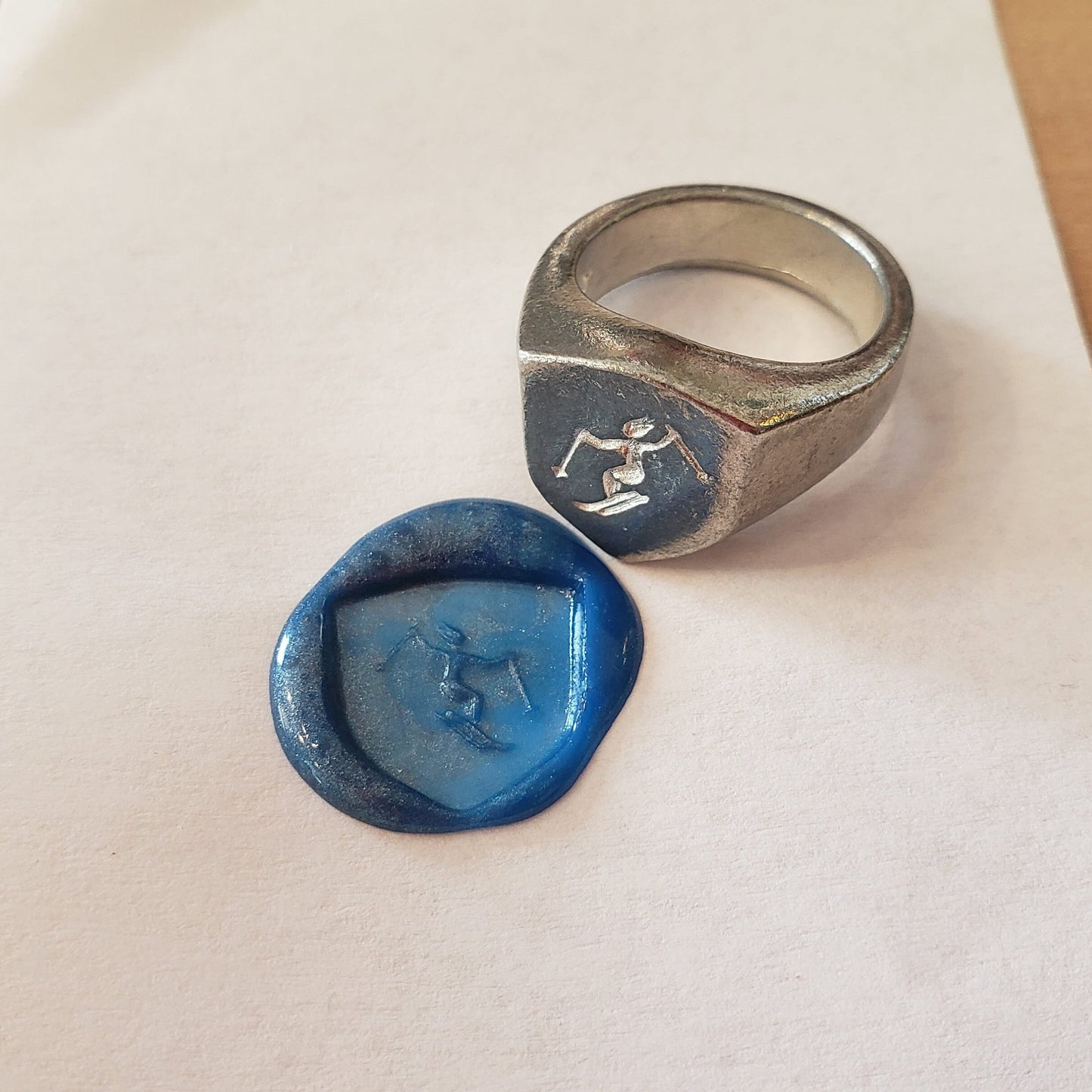 Ski jump wax seal signet ring