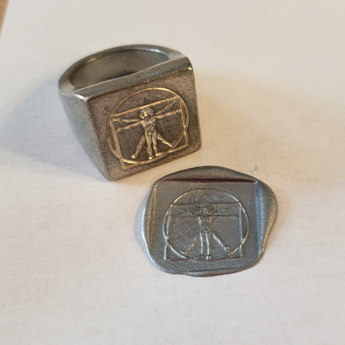 Vitruvian man wax seal signet ring