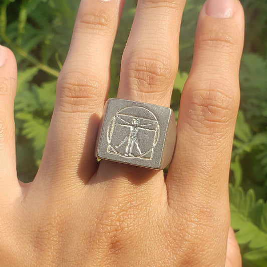 Vitruvian man wax seal signet ring