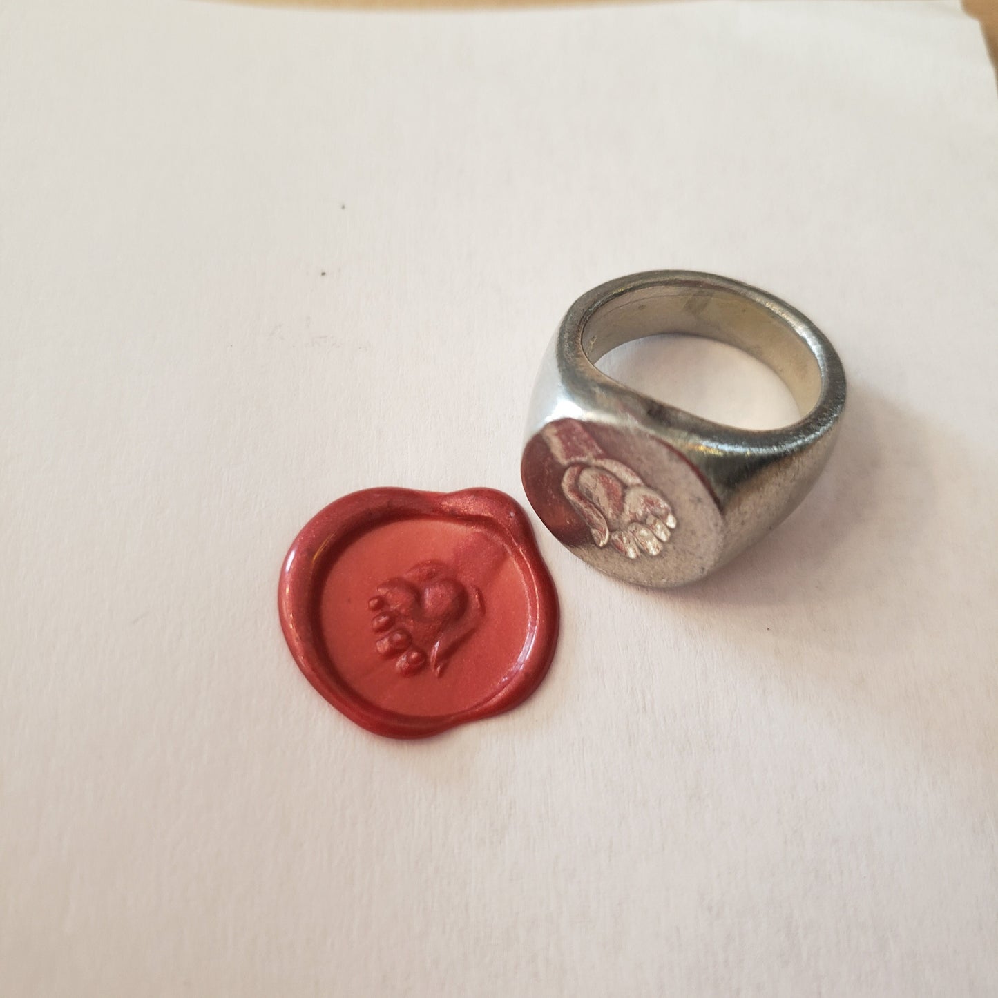 Heart in hand wax seal signet ring