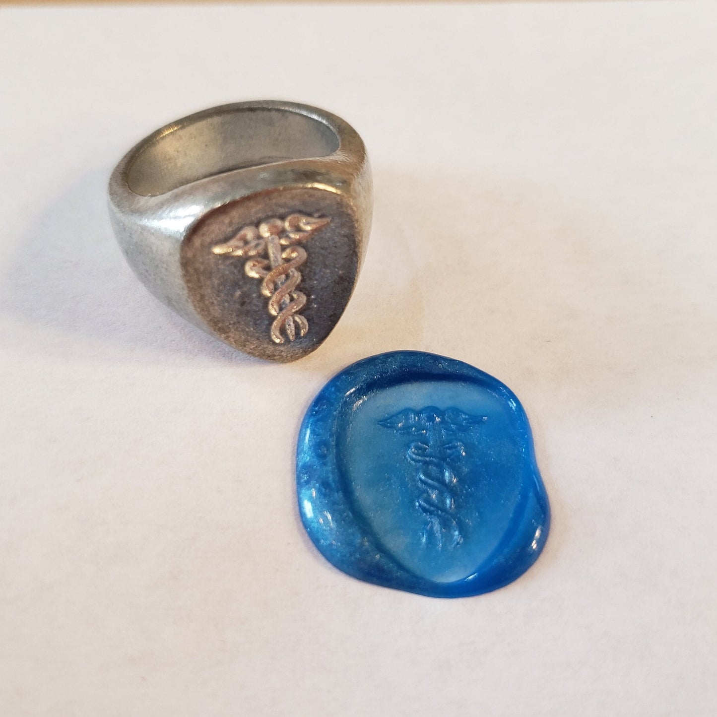 Caduceus wax seal signet ring