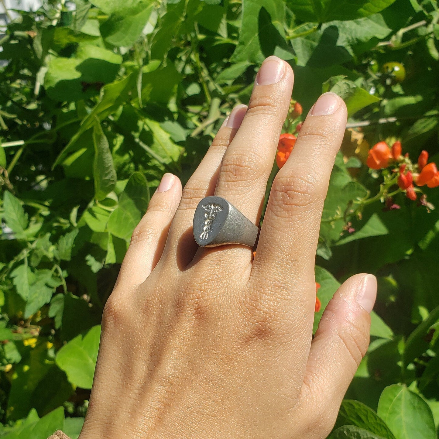 Caduceus wax seal signet ring