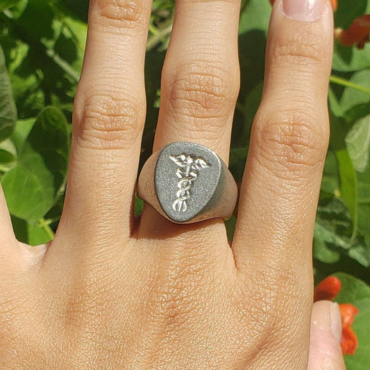 Caduceus wax seal signet ring