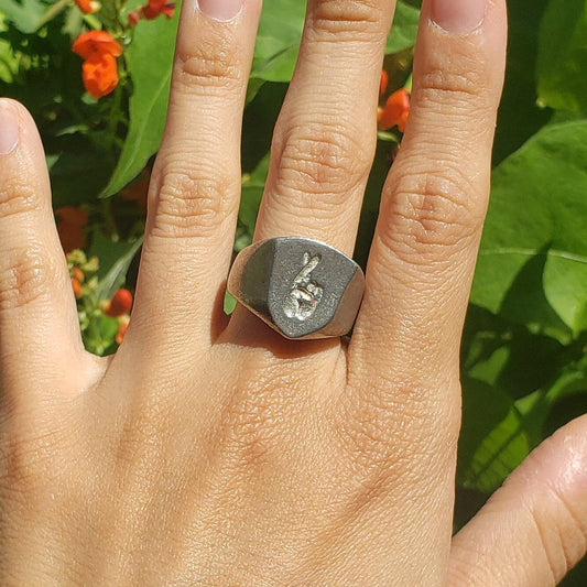 Fingers crossed wax seal signet ring